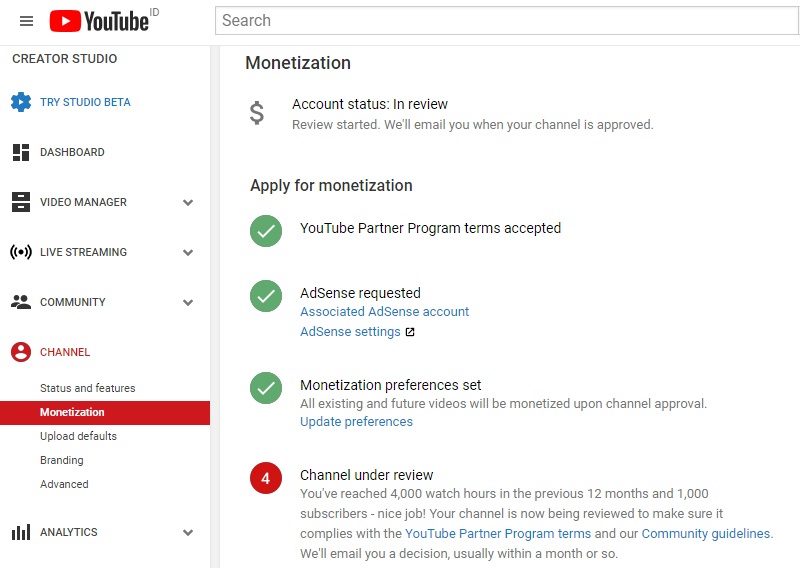 Monetize YouTube videos from Creator Studio Panel